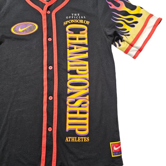 Nike Baseball Button Shirt Flames Championship Men's Large DV9642-010 Black red - Picture 3 of 11